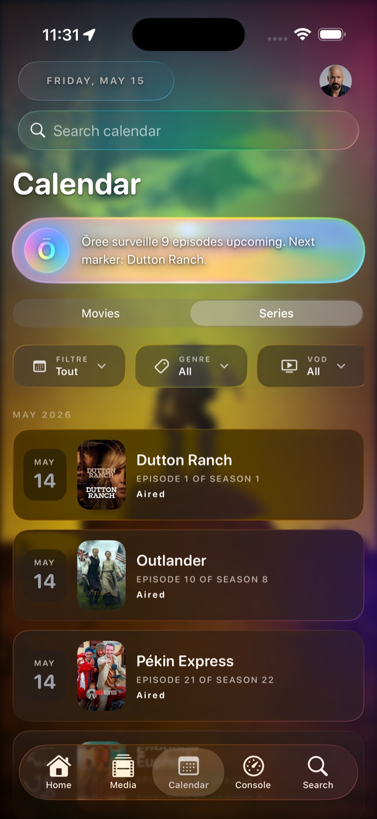Ōree calendar screen.