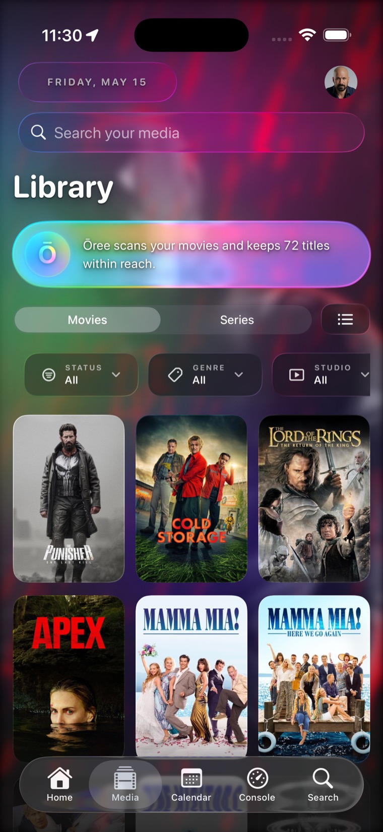 Ōree Library screen with movie posters.