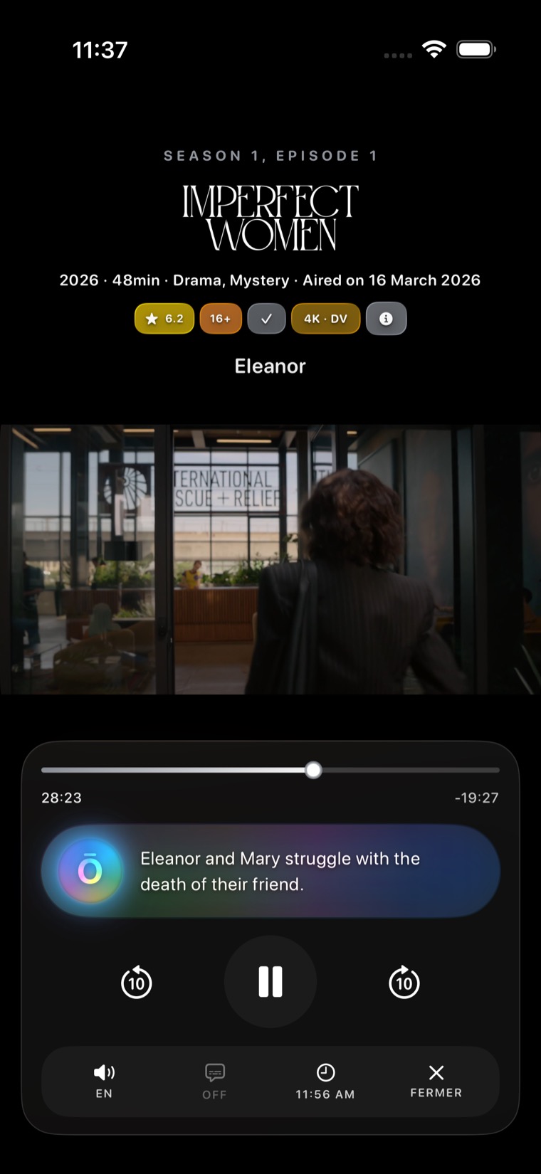 Ōree playback controls with AI episode summary.