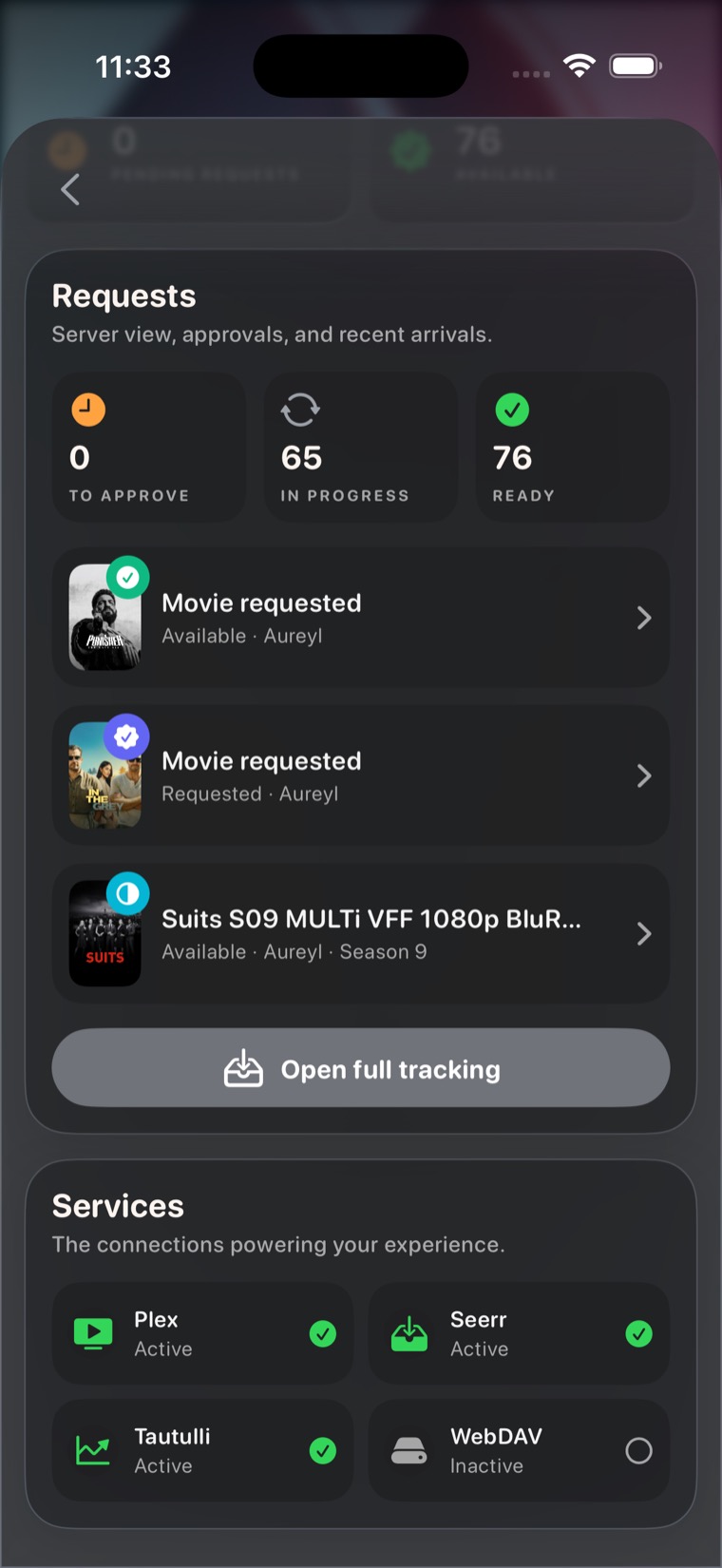 Ōree requests sheet with service status.
